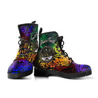 Marshall Islands Custom Personalised Leather Boots - Rainbow Polynesian Pattern Crest - Polynesian Pride