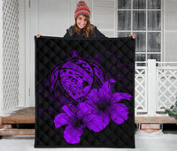 Hawaii Hibiscus Premium Quilt - Turtle Map - Purple - Polynesian Pride