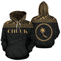 Chuuk State All Over Hoodie Gold Version Unisex Black - Polynesian Pride