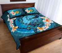 Tonga Polynesian Quilt Bed Set - Blue Plumeria Animal Tattoo - Polynesian Pride