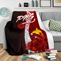Papua New Guinea Polynesian Premium Blanket - Coat Of Arm With Hibiscus - Polynesian Pride