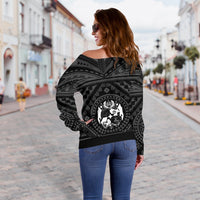 Tonga Personalised Women's Off Shoulder Sweater - Tonga Seal With Polynesian Tattoo Style (Black) - Polynesian Pride