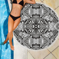 Polynesian Tribal Beach Blanket White And Black - Polynesian Pride