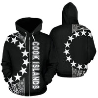 Cook Islands Polynesian Zip up Hoodie Line Black Unisex Black - Polynesian Pride