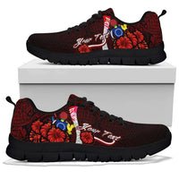 Cook Islands Polynesian Custom Personalised Sneakers - Coat Of Arm With Hibiscus - Polynesian Pride