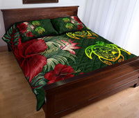 Hawaii Quilt Bed Set - Turtle Hibiscus Pattern Hawaiian Quilt Bed Set - Green - Polynesian Pride