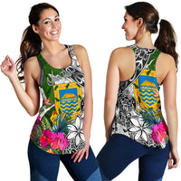 Tuvalu Custom Personalised Women's Racerback Tank White - Turtle Plumeria Banana Leaf - Polynesian Pride