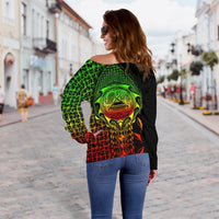 American Samoa Custom Personalised Women's Off Shoulder Sweater - AS Seal Rocket Style (Reggae) - Polynesian Pride