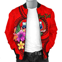 Samoa Polynesian Custom Personalised Men's Bomber Jacket - Floral With Seal Red - Polynesian Pride