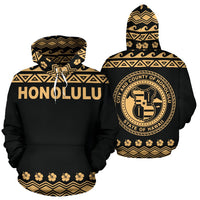 Honolulu All Over Hoodie Polynesian Design Unisex Black - Polynesian Pride