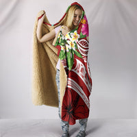 Nauru Polynesian Hooded Blanket - Summer Plumeria (Red) - Polynesian Pride