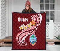Guam Premium Quilt - Guam Seal Polynesian Patterns Plumeria (Red) - Polynesian Pride
