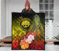 Federated States of Micronesia Premium Quilts - Humpback Whale with Tropical Flowers (Yellow) - Polynesian Pride