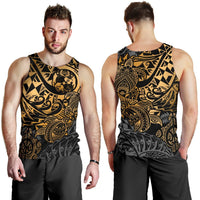 Tonga Polynesian Tank Top (Men) - Gold Turtle Flowing - Polynesian Pride