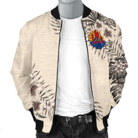 Tahiti Men's Bomber Jacket - The Beige Hibiscus - Polynesian Pride