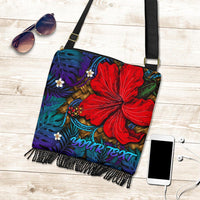 Hawaii Lauhala Hibiscus Polynesian Tropical Crossbody Boho Handbag Purple - Wake Style - AH - Polynesian Pride