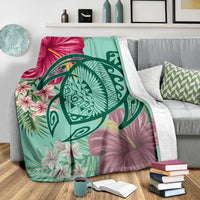 Hawaii Turtle Hibiscus Plumeria Premium Blanket - Hug Style - Polynesian Pride