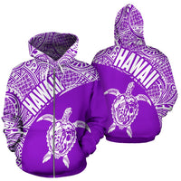 Hawaii Zip up Hoodie Hawaii Turtle Mermaid Polynesian Tattoo White Purple Version Unisex White & Purple - Polynesian Pride