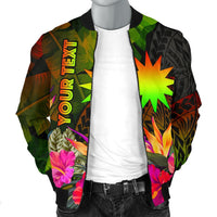 Nauru Polynesian Personalised Men's Bomber Jacket - Hibiscus and Banana Leaves - Polynesian Pride