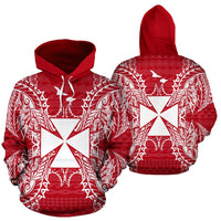 Wallis nd Futuna Polynesian ll Over Hoodie Map Red White Unisex Red nd White - Polynesian Pride