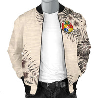 Tonga Men's Bomber Jacket - The Beige Hibiscus - Polynesian Pride