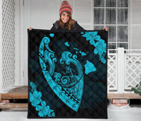 Hawaii Hibiscus Banzai Surfing Premium Quilt Blue - Polynesian Pride