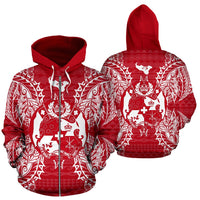 Tonga Polynesian All Over Zip up Hoodie Map Red White Unisex Red - Polynesian Pride
