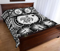 Hawaiian Map Honu Hibiscus White Polynesian Quilt Bed Set - Polynesian Pride