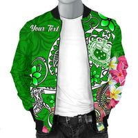 Samoa Custom Personalised Men's Bomber Jacket - Turtle Plumeria (Green) - Polynesian Pride