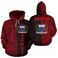 Samoa Hoodie Samoa Coat of Arms Polynesian Tattoo Style Unisex Red - Polynesian Pride