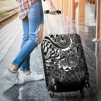 Tahiti Polynesian Luggage Cover - White Turtle Hibiscus Flowing - Polynesian Pride