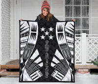 Gambier Islands Premium Quilt - Gambier Islands Flag Polynesian White Tattoo (Black) - Polynesian Pride