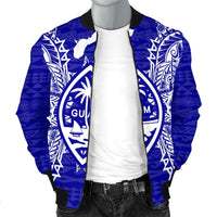 Guam Polynesian Men's Bomber Jacket Map Blue - Polynesian Pride