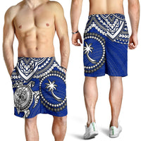 Chuuk Polynesian Short (Men) - White Turtle (Blue) - Polynesian Pride