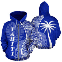Tahiti Polynesian Zip up Hoodie Coconut Tree Blue Unisex Blue - Polynesian Pride