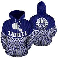 Tahiti Polynesian Zip up Hoodie Blue Pride Map and Seal Unisex Blue - Polynesian Pride