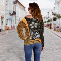 Polynesian Hawaii Off Shoulder Sweater Gold - Turtle with Hook - Polynesian Pride