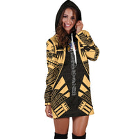 Norfolk Island Hoodie Dress - Polynesian Tattoo Gold - Polynesian Pride