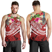 Papua New Guinea Polynesian Men's Tank Top - Summer Plumeria (Red) - Polynesian Pride