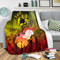 Tonga Custom Personalised Premium Blanket - Humpback Whale with Tropical Flowers (Yellow) - Polynesian Pride