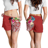 Polynesian Hawaii Kanaka Maoli Women's Shorts - Summer Plumeria (Red) - Polynesian Pride