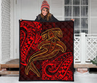Polynesian Premium Quilt - Red Shark Polynesian Tattoo - Polynesian Pride