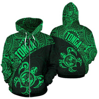 Tonga Zip up Hoodie Tonga Coat of Arms In Turtle Polynesian Tattoo 040 Unisex Black - Polynesian Pride