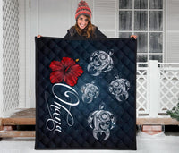 Hawaii Ohana Turtle Hibiscus Galaxy Premium Quilt - Polynesian Pride