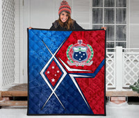 Samoa Premium Quilt - Samoa Flag with Polynesian Patterns - Polynesian Pride