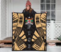 Fiji Premium Quilt - Fiji Coat Of Arms Polynesian Gold Tattoo - Polynesian Pride