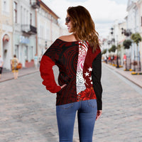 Kosrae Micronesia Custom Personalised Women's Off Shoulder Sweater - Coat Of Arm With Hibiscus - Polynesian Pride
