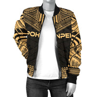 Pohnpei Polynesian Chief Women'S Bomber Jacket - Gold Version - Polynesian Pride