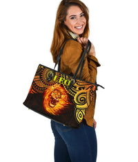 Sun In Leo Zodiac Large Leather Tote Polynesian Tattoo Unique Vibes - Polynesian Pride