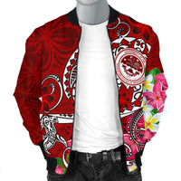 FSM Men;s Bomber Jacket - Turtle Plumeria (Red) - Polynesian Pride
